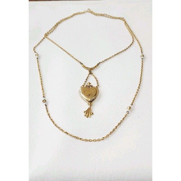Vintage Signed ART Heart Locket Necklace – Double Chain 26" - Picture 4 of 7